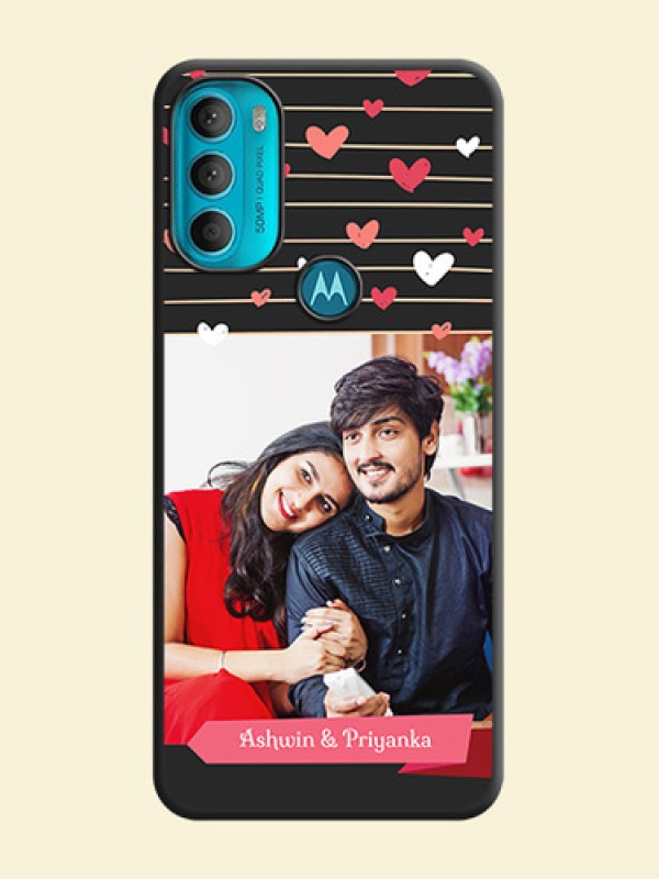 Love Pattern with Name on Pink Ribbon  on Photo on Space Black Soft Matte Back Cover - Moto G71 5G