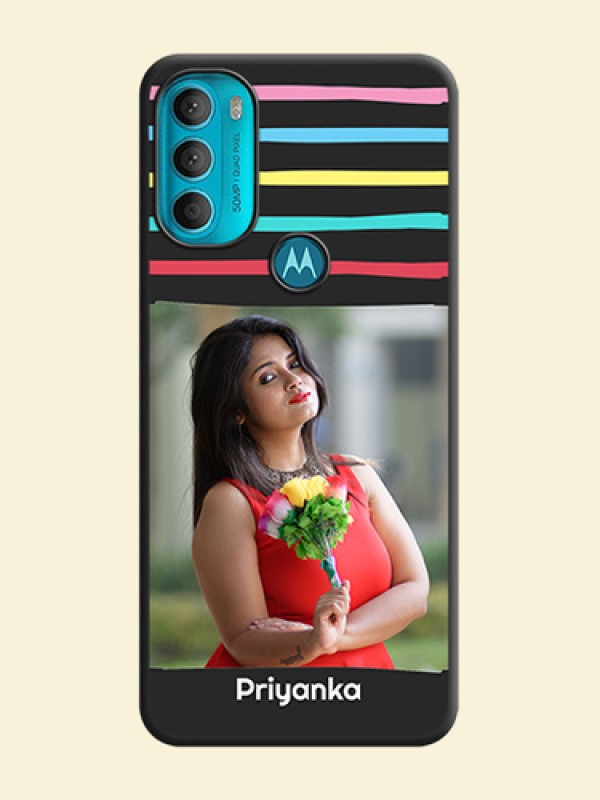 Multicolor Lines with Image on Space Black Personalized Soft Matte Phone Covers - Moto G71 5G
