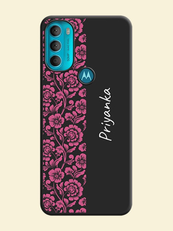 Pink Floral Pattern Design With Custom Text On Space Black Personalized Soft Matte Phone Covers -Motorola Moto G71 5G