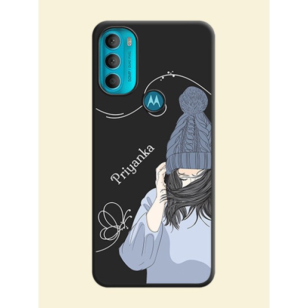 Girl With Blue Winter Outfiit Custom Text Design On Space Black Personalized Soft Matte Phone Covers -Motorola Moto G71 5G Girl With Blue Winter Outfiit Custom Text Design On Space Black Personalized Soft Matte Phone Covers -Motorola Moto G71 5G