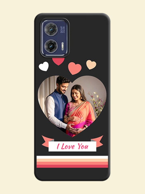 Love Shaped Photo with Colorful Stripes on Personalised Space Black Soft Matte Cases - Moto G73 5G