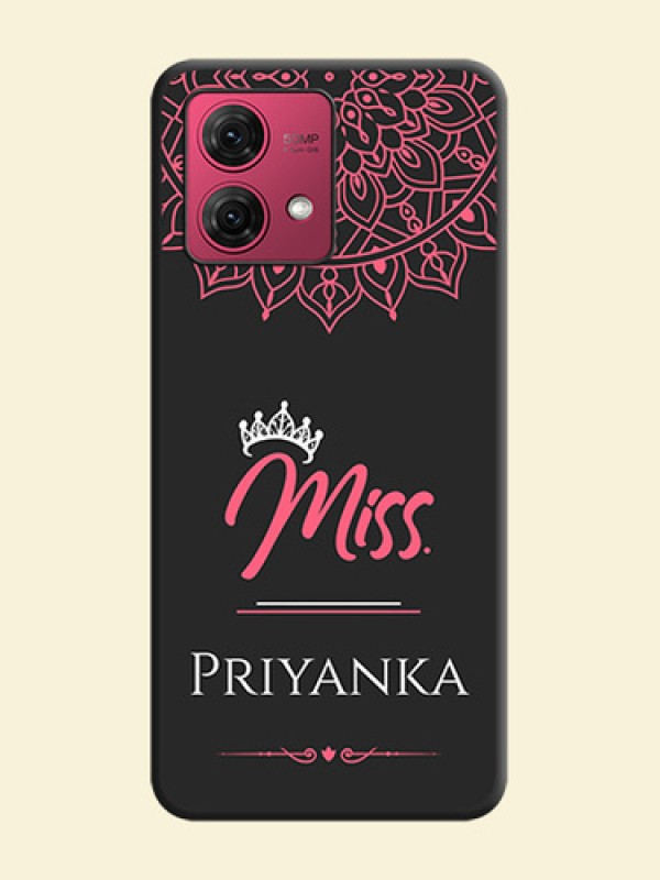 Mrs Name with Floral Design on Space Black Personalized Soft Matte Phone Covers - Motorola Moto G84 5G