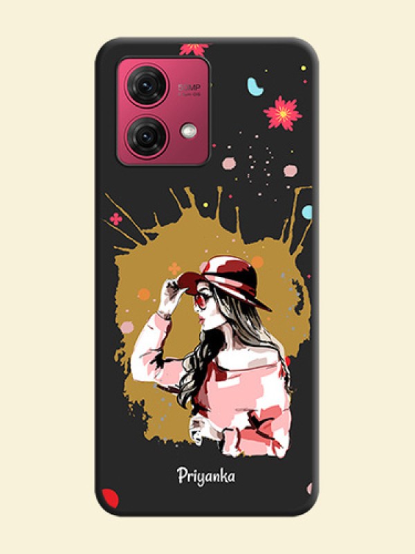 Mordern Lady With Color Splash Background With Custom Text On Space Black Personalized Soft Matte Phone Covers - Motorola Moto G84 5G