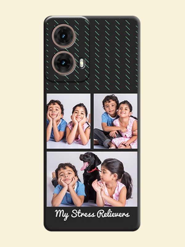 Cross Dotted Pattern with 2 Image Holder On Space Black Custom Soft Matte Mobile Back Cover - Motorola Moto G85 5G