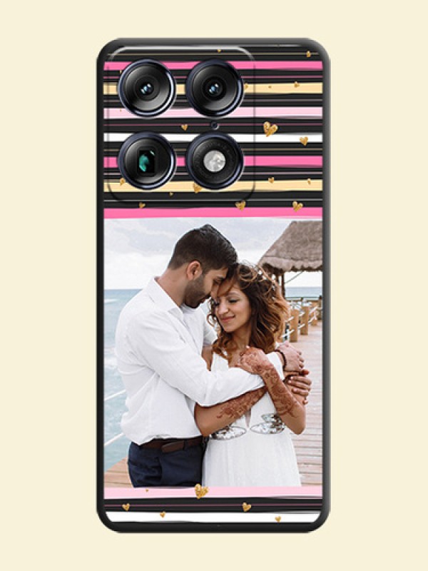 Multicolor Lines and Golden Love Symbols Design on Photo On Space Black Custom Soft Matte Mobile Back Cover - Motorola Signature 5G