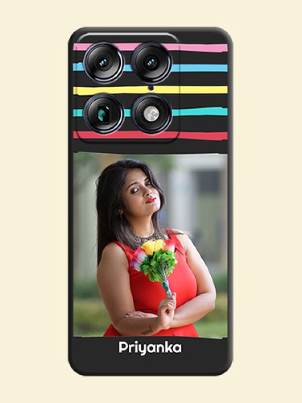 Multicolor Lines with Image On Space Black Custom Soft Matte Mobile Back Cover - Motorola Signature 5G