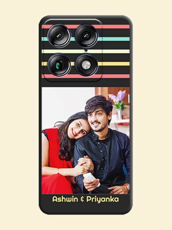 Color Stripes with Photo and Text on Photo On Space Black Custom Soft Matte Mobile Back Cover - Motorola Signature 5G