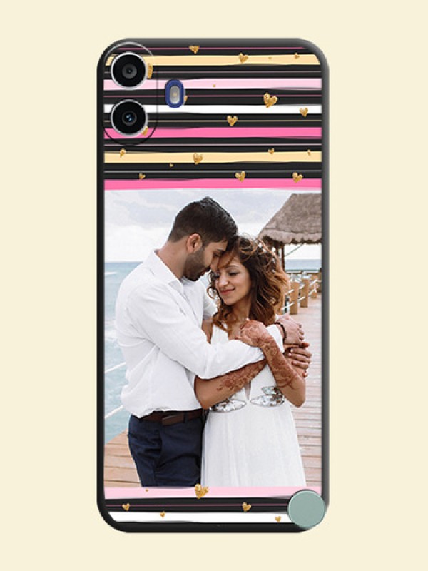Multicolor Lines and Golden Love Symbols Design on Photo On Space Black Custom Soft Matte Mobile Back Cover - Nothing Cmf Phone 1
