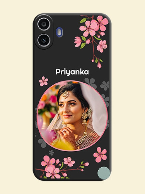 Round Image with Pink Color Floral Design on Photo On Space Black Custom Soft Matte Mobile Back Cover - Nothing Cmf Phone 1