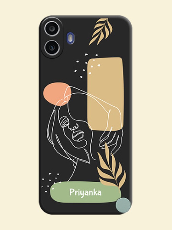 Custom Text With Line Art Of Women & Leaves Design On Space Black Custom Soft Matte Mobile Back Cover - Nothing Cmf Phone 1