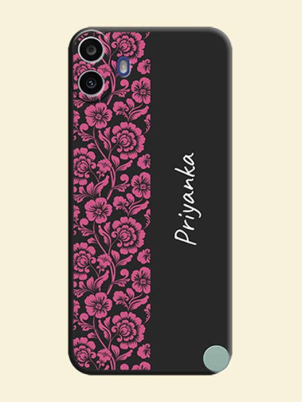 Pink Floral Pattern Design With Custom Text On Space Black Custom Soft Matte Mobile Back Cover - Nothing Cmf Phone 1
