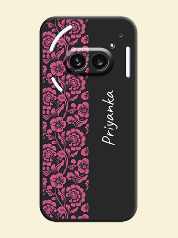 Pink Floral Pattern Design With Custom Text On Space Black Personalized Soft Matte Phone Covers - Nothing Phone 2A 5G