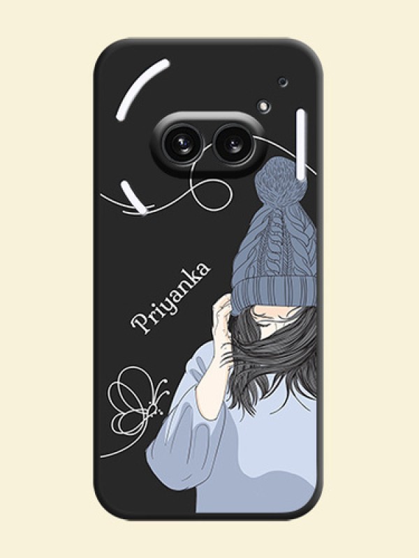 Girl With Blue Winter Outfiit Custom Text Design On Space Black Personalized Soft Matte Phone Covers - Nothing Phone 2A 5G