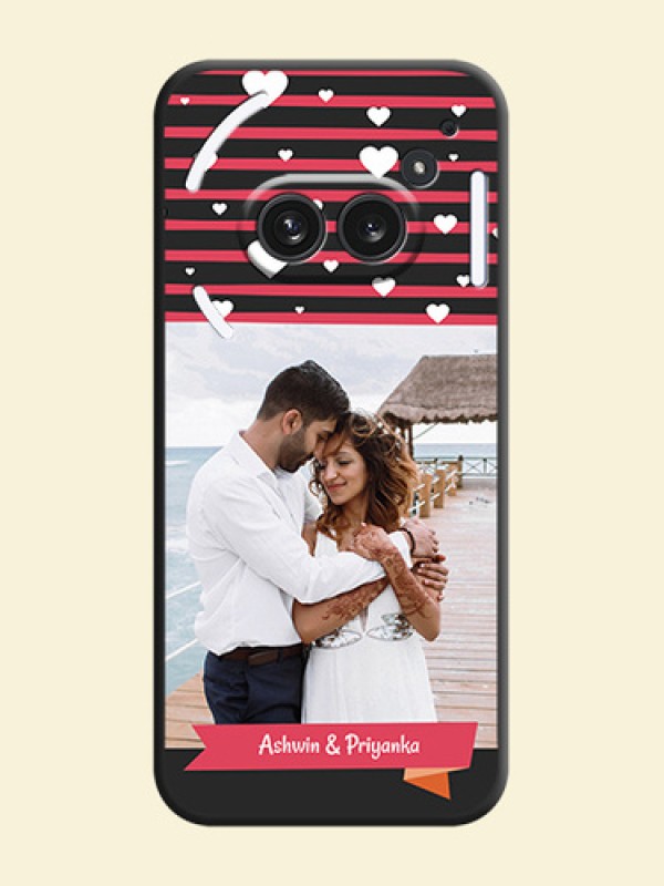 White Color Love Symbols with Pink Lines Pattern On Space Black Custom Soft Matte Mobile Back Cover - Nothing Phone 2A Plus