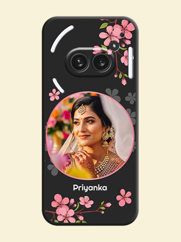 Round Image with Pink Color Floral Design on Photo On Space Black Custom Soft Matte Mobile Back Cover - Nothing Phone 2A Plus
