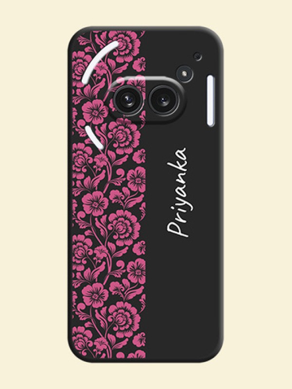 Pink Floral Pattern Design With Custom Text On Space Black Custom Soft Matte Mobile Back Cover - Nothing Phone 2A Plus