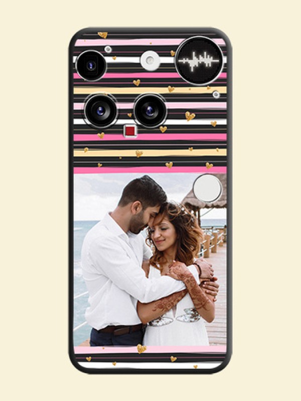 Multicolor Lines and Golden Love Symbols Design on Photo On Space Black Custom Soft Matte Mobile Back Cover - Nothing Phone 3 5G