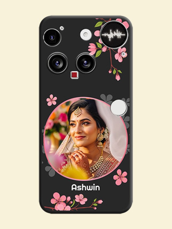 Round Image with Pink Color Floral Design on Photo On Space Black Custom Soft Matte Mobile Back Cover - Nothing Phone 3 5G