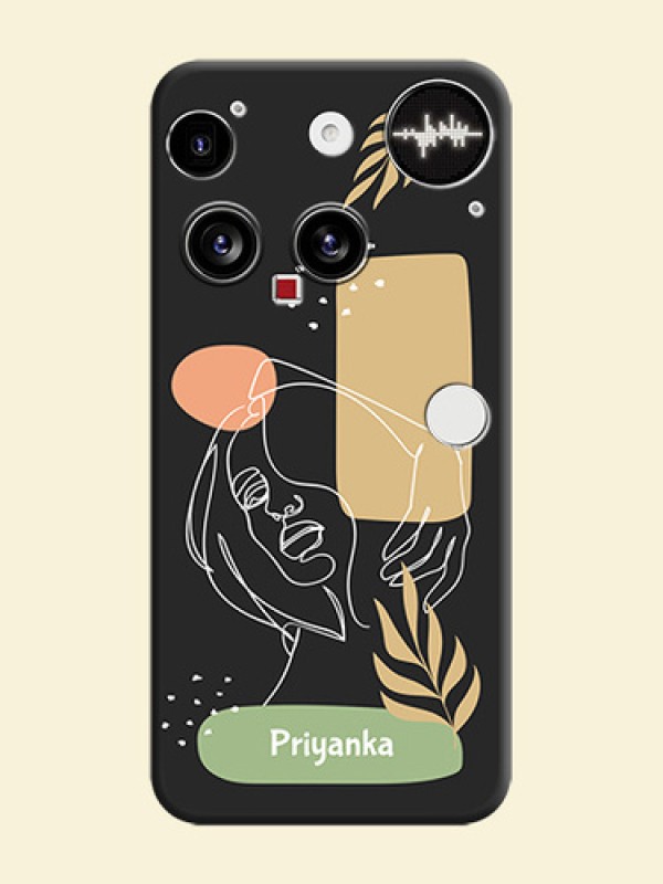 Custom Text With Line Art Of Women & Leaves Design On Space Black Custom Soft Matte Mobile Back Cover - Nothing Phone 3 5G