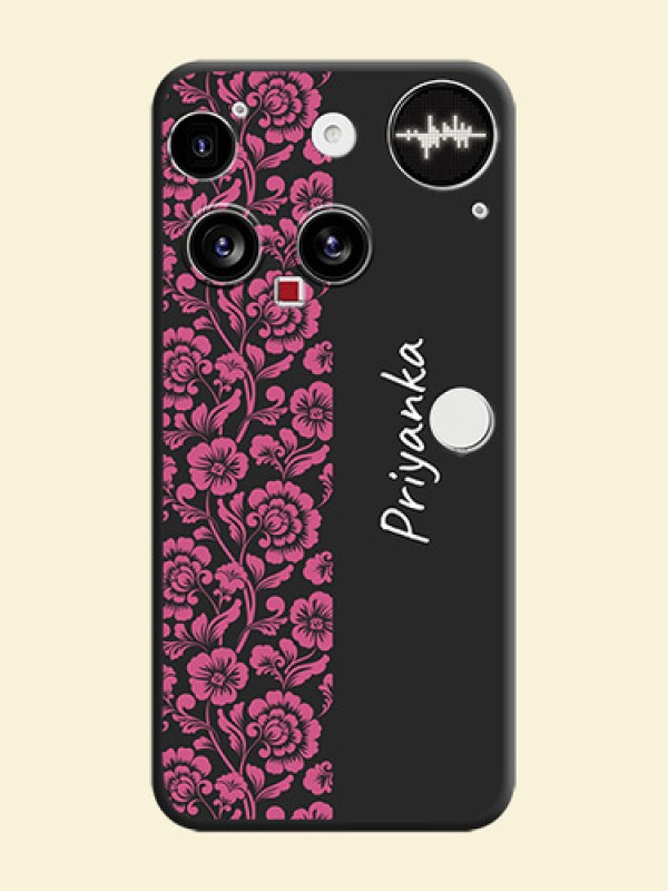 Pink Floral Pattern Design With Custom Text On Space Black Custom Soft Matte Mobile Back Cover - Nothing Phone 3 5G