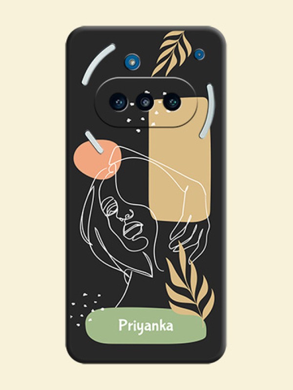 Custom Text With Line Art Of Women & Leaves Design On Space Black Custom Soft Matte Mobile Back Cover - Nothing Phone 3a 5G