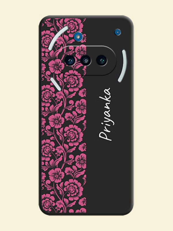Pink Floral Pattern Design With Custom Text On Space Black Custom Soft Matte Mobile Back Cover - Nothing Phone 3a 5G
