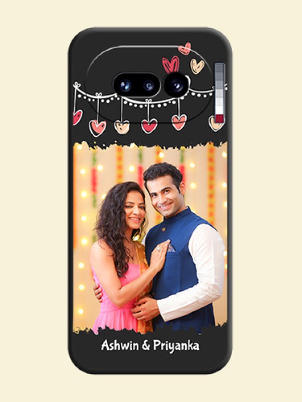 Pink Love Hangings with Name On Space Black Custom Soft Matte Mobile Back Cover - Nothing Phone 4A 5G