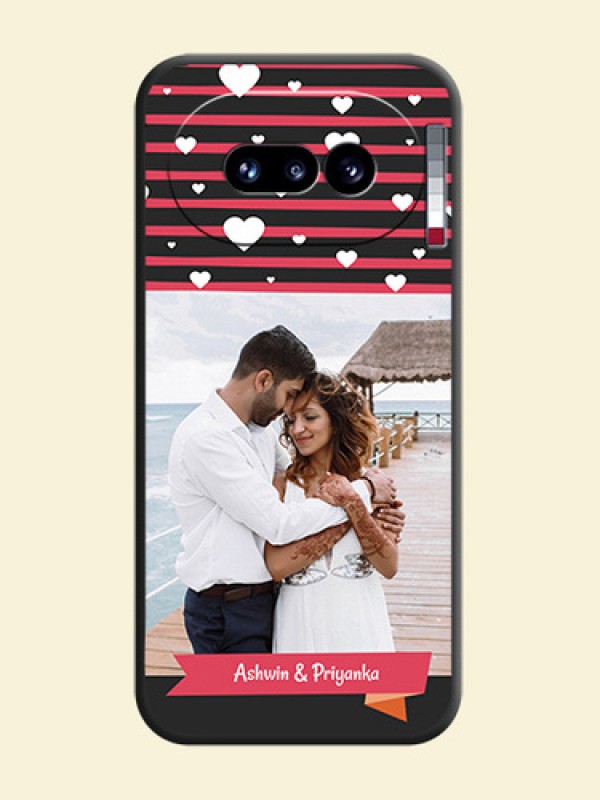 White Color Love Symbols with Pink Lines Pattern On Space Black Custom Soft Matte Mobile Back Cover - Nothing Phone 4A 5G