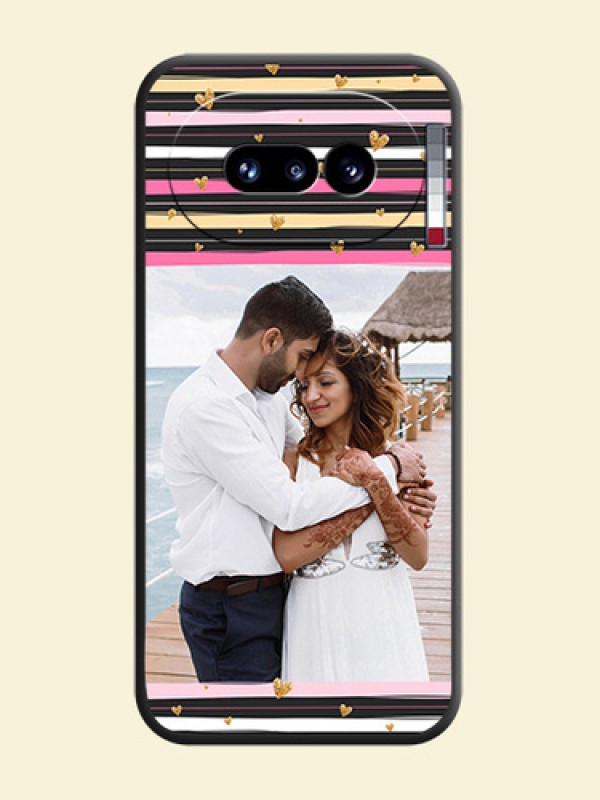 Multicolor Lines and Golden Love Symbols Design on Photo On Space Black Custom Soft Matte Mobile Back Cover - Nothing Phone 4A 5G