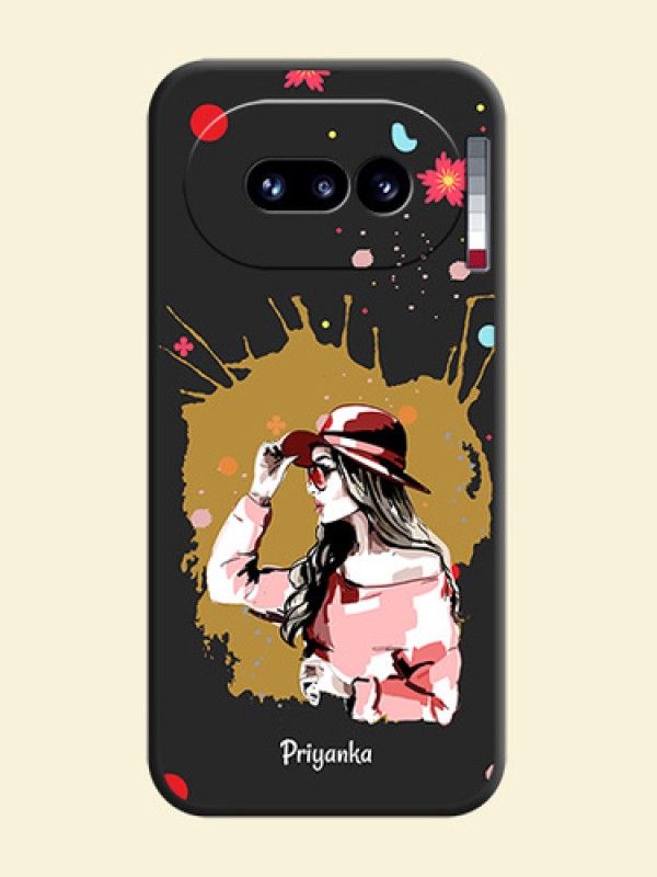 Mordern Lady With Color Splash Background With Custom Text On Space Black Custom Soft Matte Mobile Back Cover - Nothing Phone 4A 5G