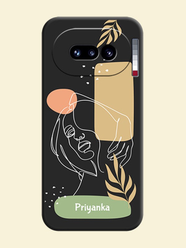 Custom Text With Line Art Of Women & Leaves Design On Space Black Custom Soft Matte Mobile Back Cover - Nothing Phone 4A 5G