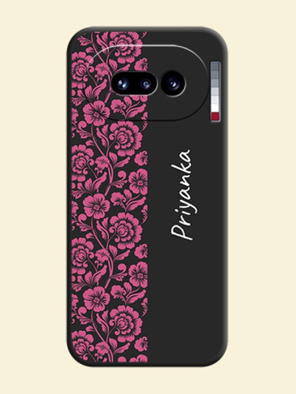 Pink Floral Pattern Design With Custom Text On Space Black Custom Soft Matte Mobile Back Cover - Nothing Phone 4A 5G