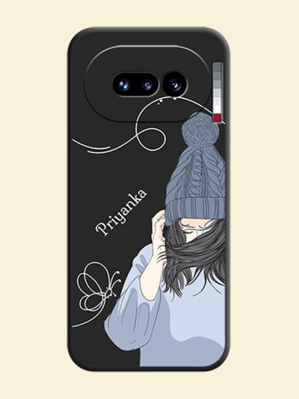 Girl With Blue Winter Outfiit Custom Text Design On Space Black Custom Soft Matte Mobile Back Cover - Nothing Phone 4A 5G
