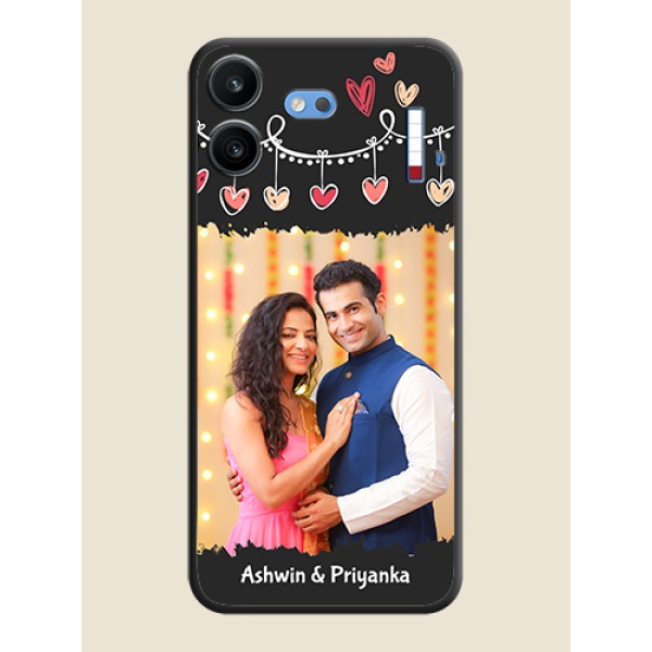 Pink Love Hangings with Name On Space Black Custom Soft Matte Mobile Back Cover - Nothing Phone 4b 5G Pink Love Hangings with Name On Space Black Custom Soft Matte Mobile Back Cover - Nothing Phone 4b 5G