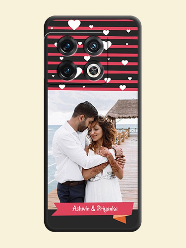 White Color Love Symbols with Pink Lines Pattern on Space Black Custom Soft Matte Phone Cases - OnePlus 10 Pro 5G