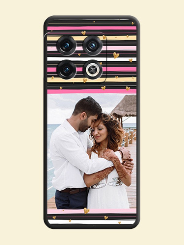 Multicolor Lines and Golden Love Symbols Design on Photo on Space Black Soft Matte Mobile Cover - OnePlus 10 Pro 5G