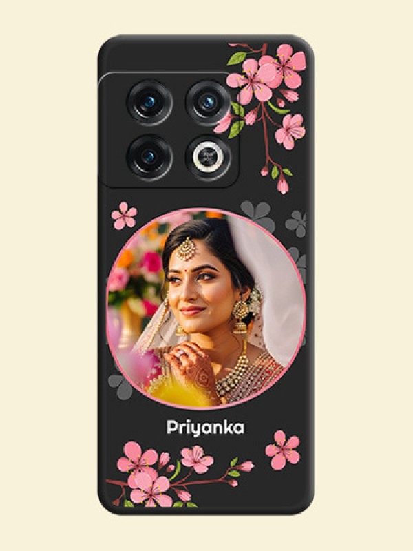 Round Image with Pink Color Floral Design on Photo on Space Black Soft Matte Back Cover - OnePlus 10 Pro 5G