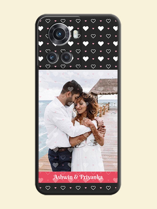White Color Love Symbols with Text Design on Photo on Space Black Soft Matte Phone Cover - OnePlus 10R 5G