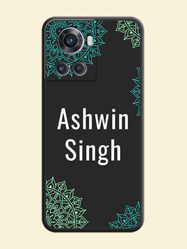 Your Name with Floral Design on Space Black Custom Soft Matte Back Cover - OnePlus 10R 5G
