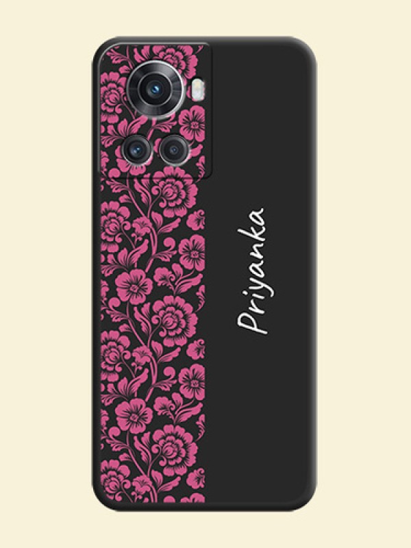 Pink Floral Pattern Design With Custom Text On Space Black Personalized Soft Matte Phone Covers -Oneplus 10R 5G