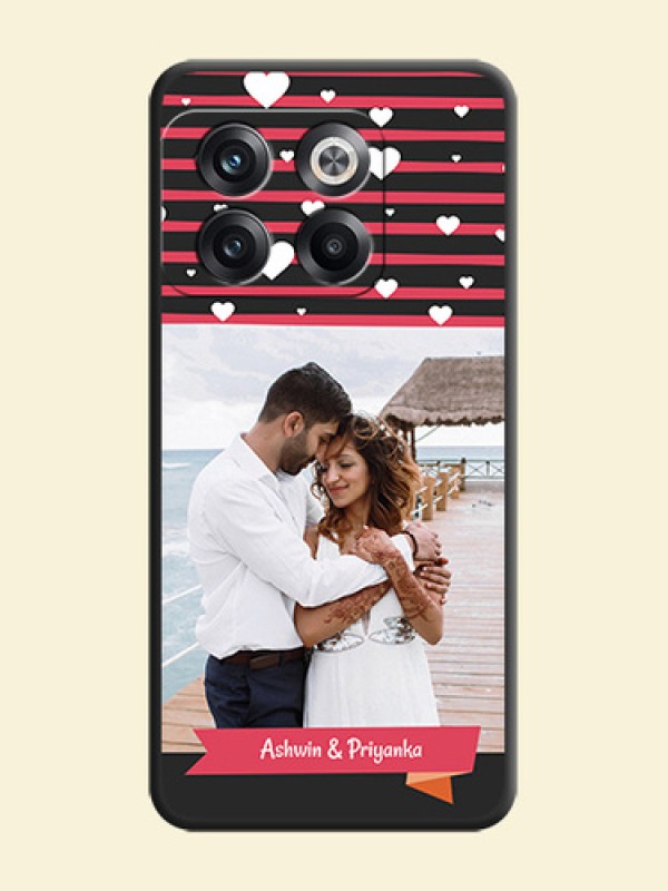 White Color Love Symbols with Pink Lines Pattern on Space Black Custom Soft Matte Phone Cases - OnePlus 10T 5G