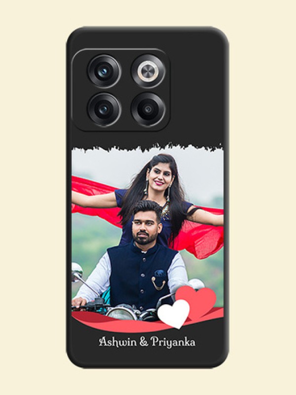 Pin Color Love Shaped Ribbon Design with Text on Space Black Custom Soft Matte Phone Back Cover - OnePlus 10T 5G