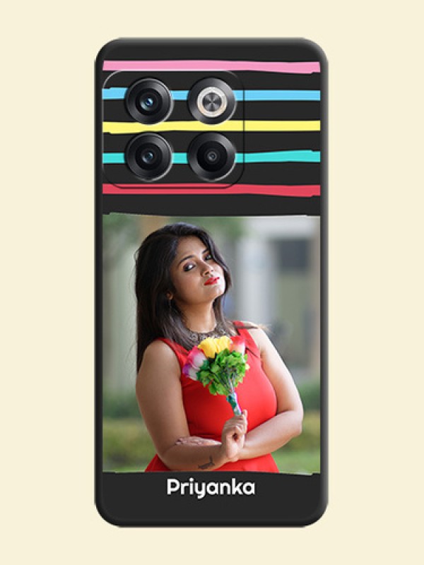Multicolor Lines with Image on Space Black Personalized Soft Matte Phone Covers - OnePlus 10T 5G