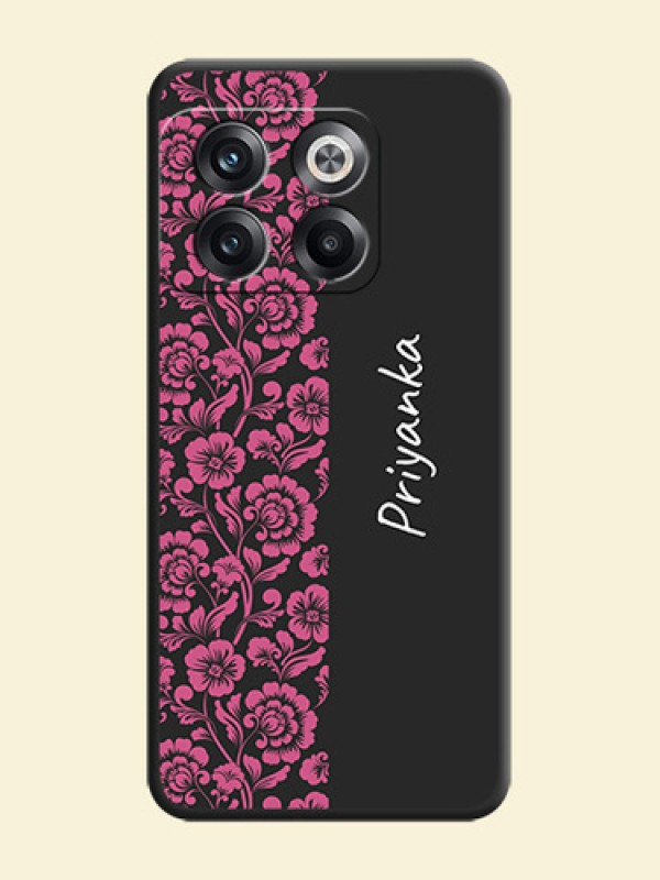 Pink Floral Pattern Design With Custom Text On Space Black Personalized Soft Matte Phone Covers -Oneplus 10T 5G