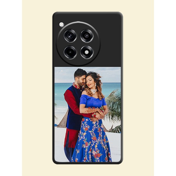 Image Upload With Space Black Color On Custom Soft Matte Mobile Back Cover - OnePlus 12R 5G
