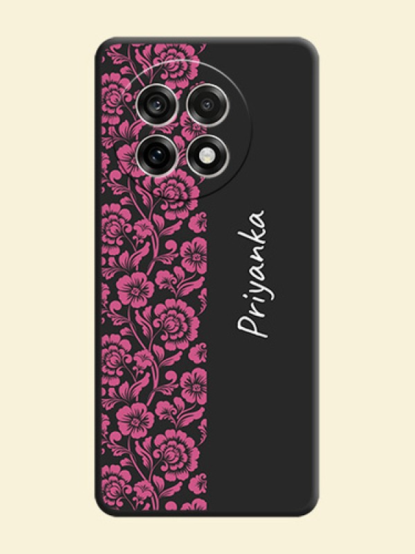 Pink Floral Pattern Design With Custom Text On Space Black Custom Soft Matte Mobile Back Cover - OnePlus 13R 5G