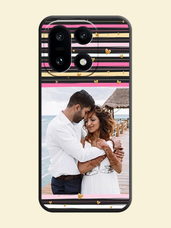Multicolor Lines and Golden Love Symbols Design on Photo On Space Black Custom Soft Matte Mobile Back Cover - OnePlus 15 5G