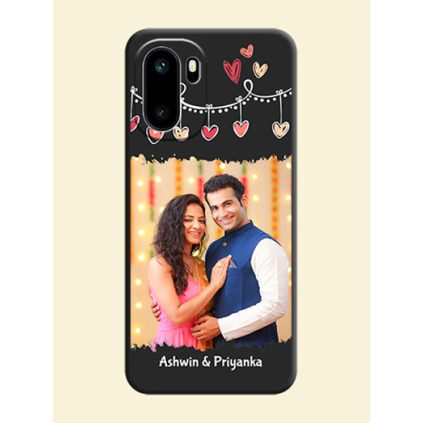 Pink Love Hangings with Name On Space Black Custom Soft Matte Mobile Back Cover - OnePlus 15R 5G Pink Love Hangings with Name On Space Black Custom Soft Matte Mobile Back Cover - OnePlus 15R 5G