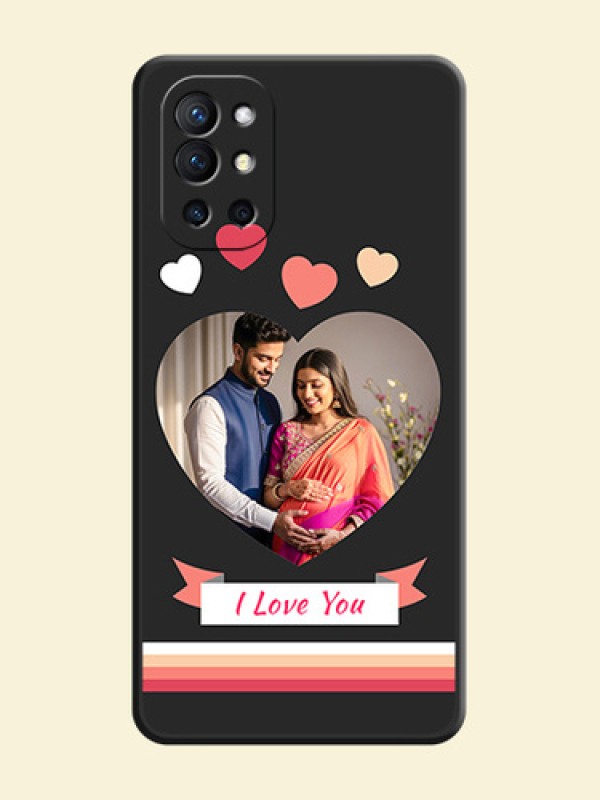 Love Shaped Photo with Colorful Stripes on Personalised Space Black Soft Matte Cases - Oneplus 9R 5G