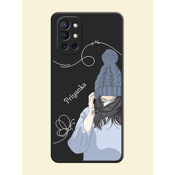 Girl With Blue Winter Outfiit Custom Text Design On Space Black Personalized Soft Matte Phone Covers -Oneplus 9R 5G Girl With Blue Winter Outfiit Custom Text Design On Space Black Personalized Soft Matte Phone Covers -Oneplus 9R 5G